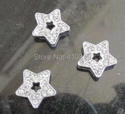 

100pcs/lot 10mm Full Rhinestone Star Slide Charm Fit For DIY 10mm Wristband