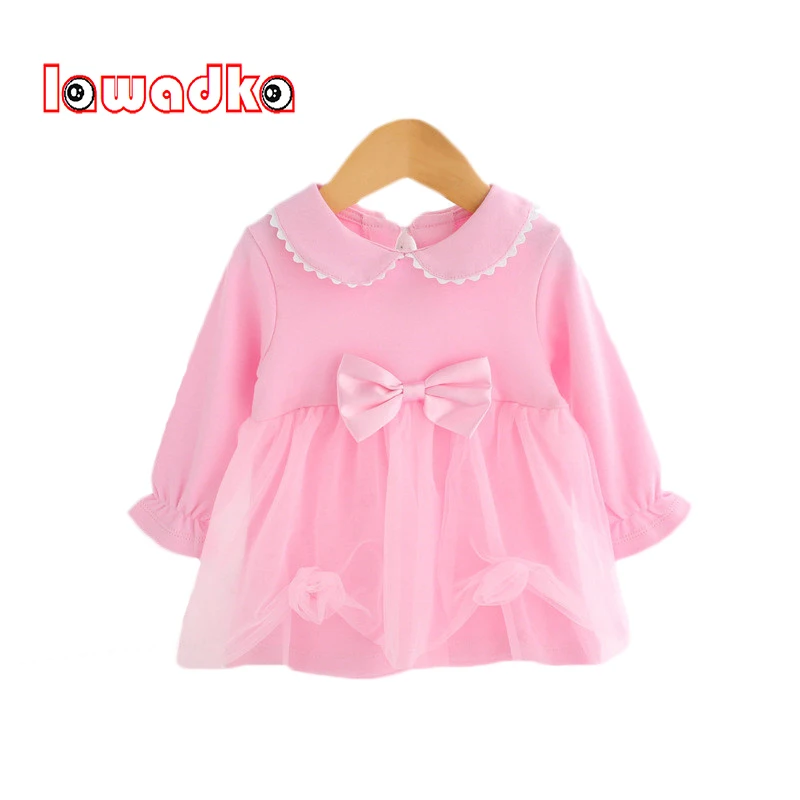 Lawadka Spring Newborn Dresses For Girls Cotton Baby Girl Dress Long Sleeve Bow Princess 1st Birthday Party Pink Clothes 3-24M