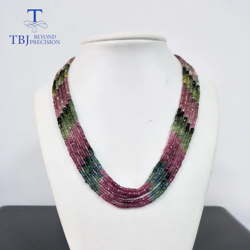 TBJ ,100% Natural fancy color tourmaline gemstone bead necklace with 925 silver clasp,luxury big size \