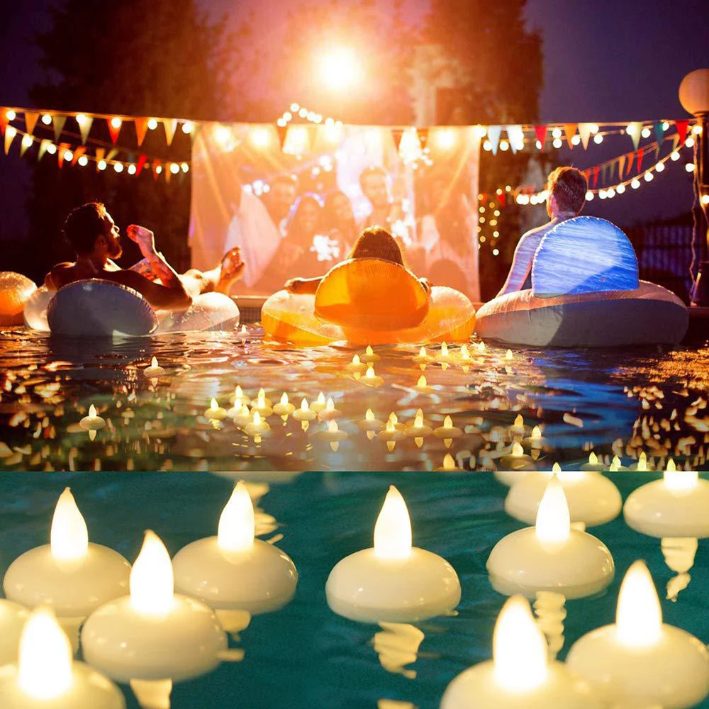 1/12/24pcs Floating Candle Lamp Waterproof Flameless Led Tea Light Battery Power Floating Lamp Underwater Light for Decoration