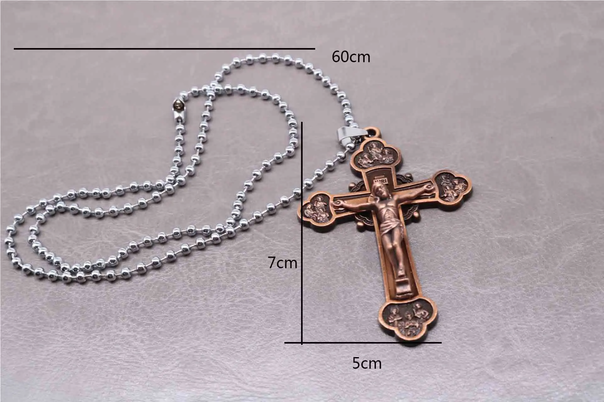 سلسلة خرز على شكل صليب المسيح يسوع. قلادة الوردية الوردية ، قلادة صليب يسوع عارضة أنيقة. #4