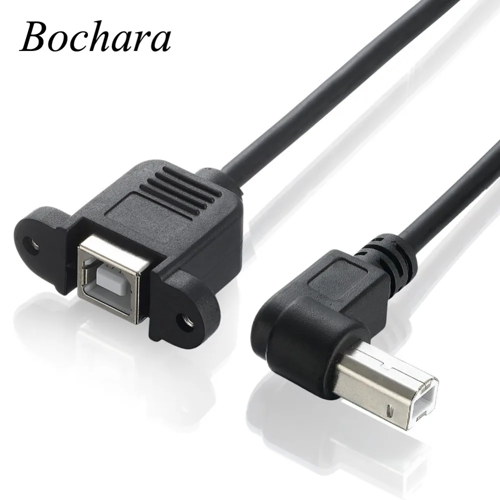 Bochara 90degree USB 2.0 Type B Male to Type B Female Printer Extension Cable With Panel Mount Screw Hole 30cm 50cm 100cm