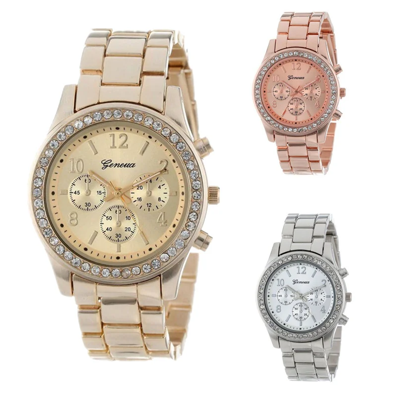 Genewa klasyczny luksus Rhinestone zegarka kobiet zegarki moda zegarki zegarek dla pań kobiet zegarki zegar Reloj Mujer Relogio Feminino