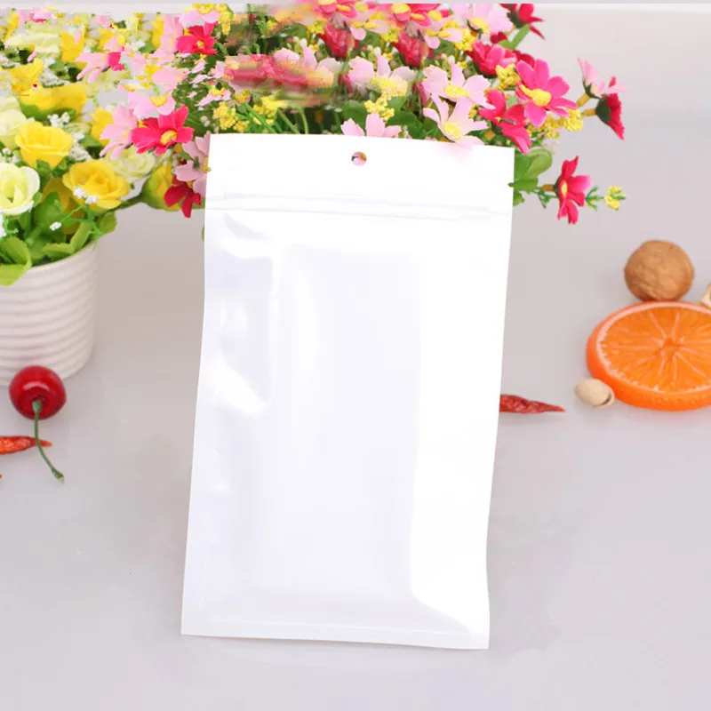 100PCS White/Clear Self Seal Zipper Plastic Retail Packaging Poly Bag Hang Hole for storage pouch Ziplock Bag zip lock