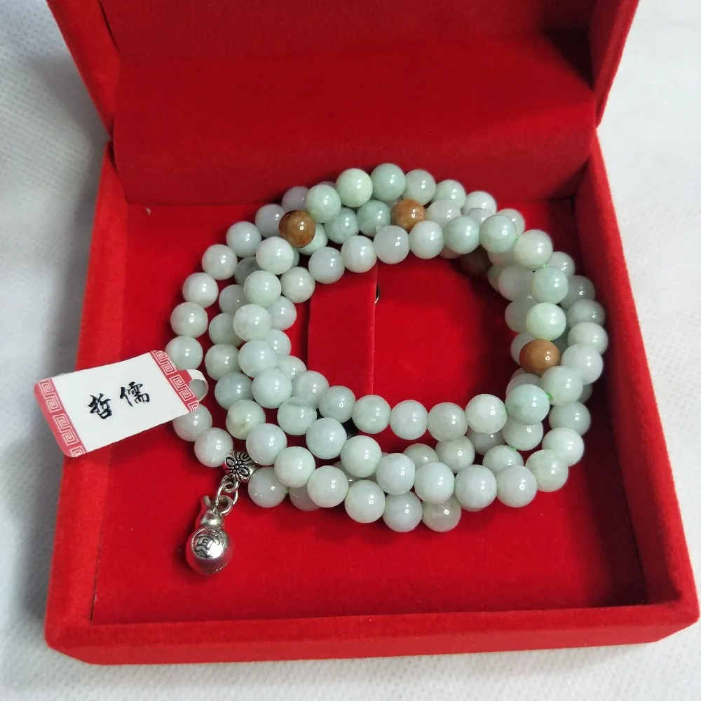 

Zheru Jewelry Pure Natural Jadeite Bead Necklace Three-color 7.3mm Jade Bead Chain Send A-level National Inspection Certificate