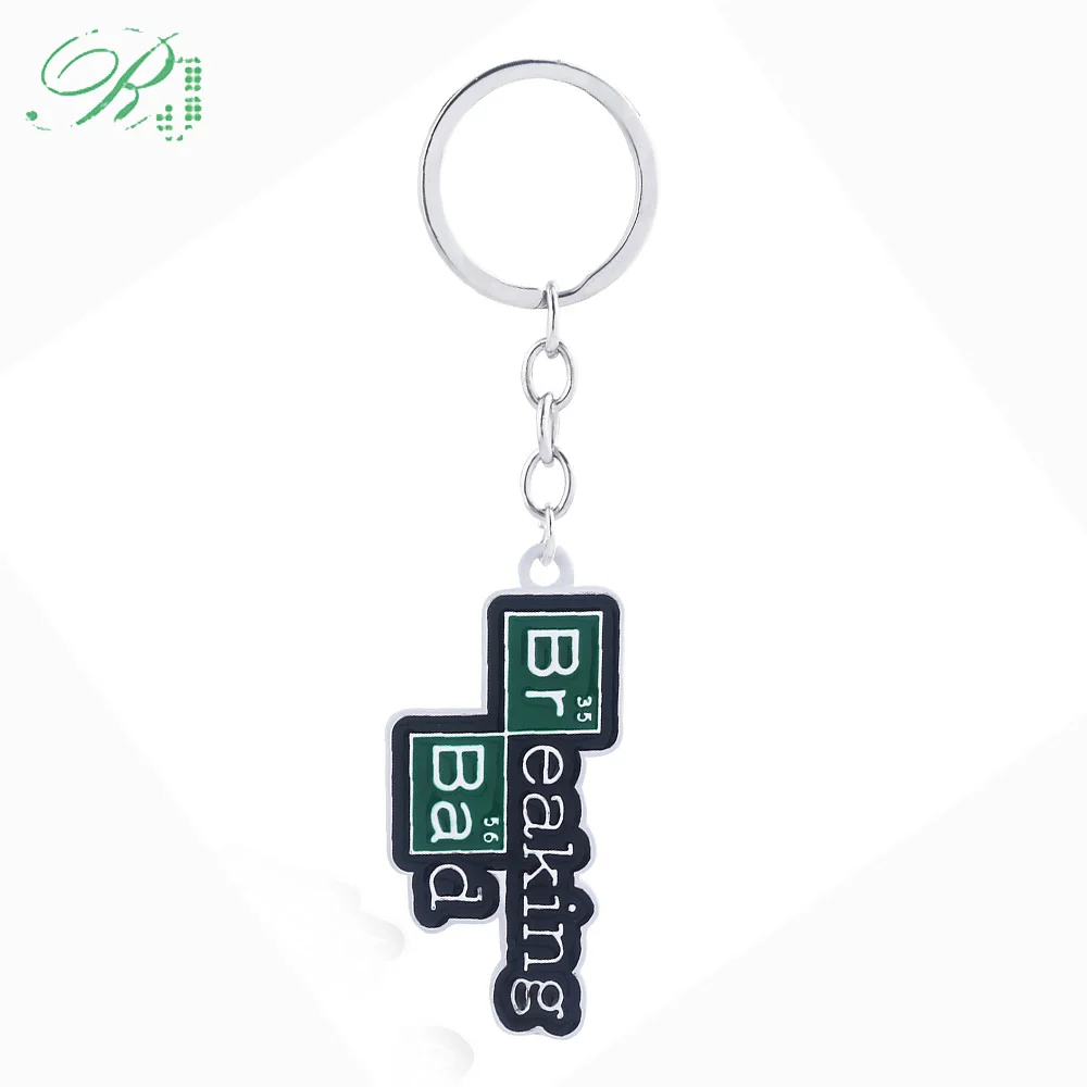 RJ TV Series Breaking Bad BA BR Letter Logo Metal Keychains Pendants Heisenberg Walter Souvenir Safety Mask Car Keyring Men Gift