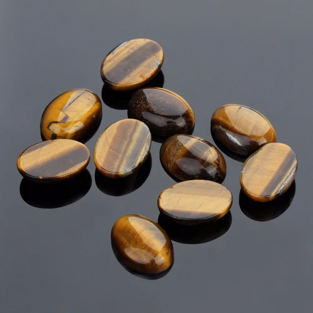 Fashion Bulk 10pcs/lot 10*14mm Round Flatback Tiger Eye Bead Cabochons Beads Natural Stone Beads for DIY Jewelry Making Supplies