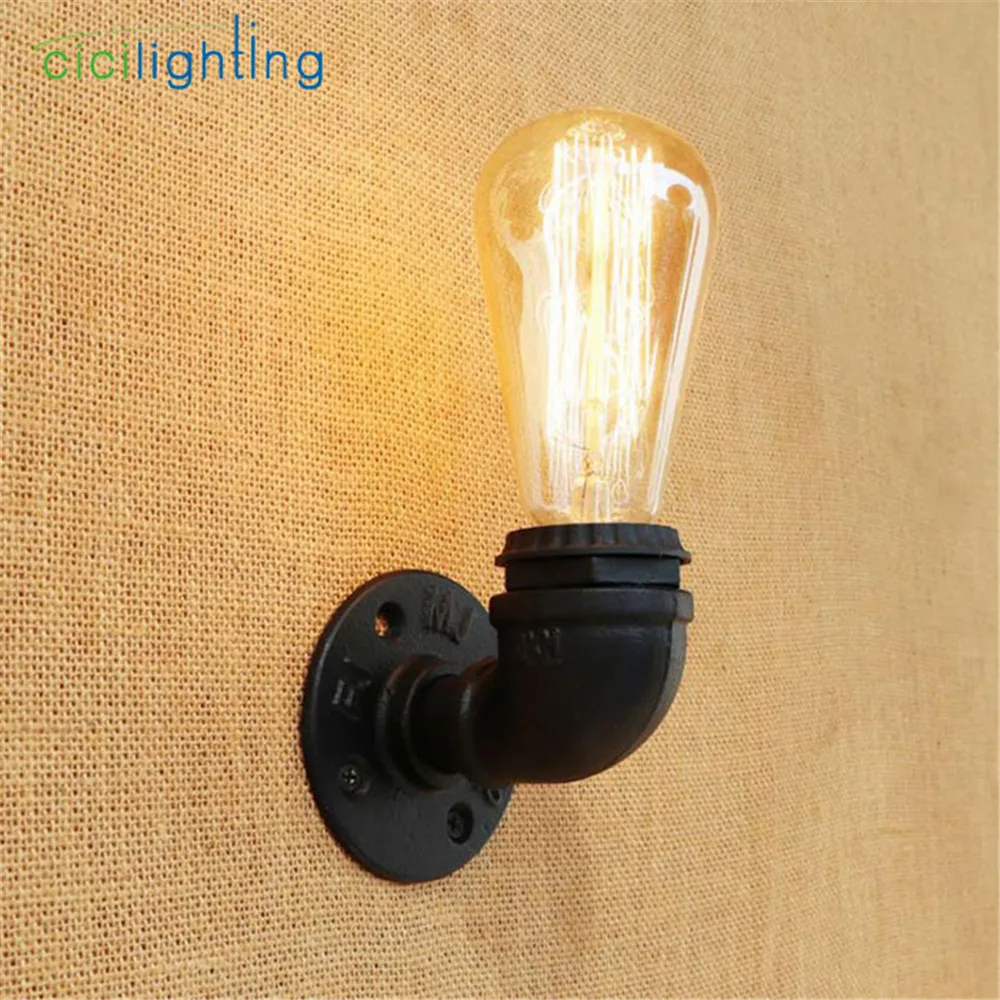 Steampunk Loft Pipe Retro Wall Lamp Black Brown Bronze Silver Pipe Wall Lighting cicilighting