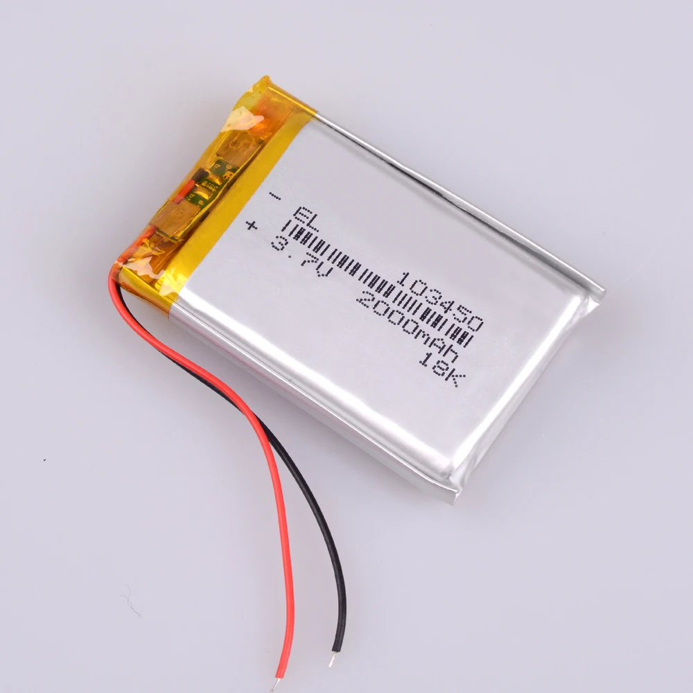 3.7V 2000mAh 103450 Lipo battery Rechargeable Lithium Polymer ion Battery Pack For GPS Tracking Wireless Devices Game Player