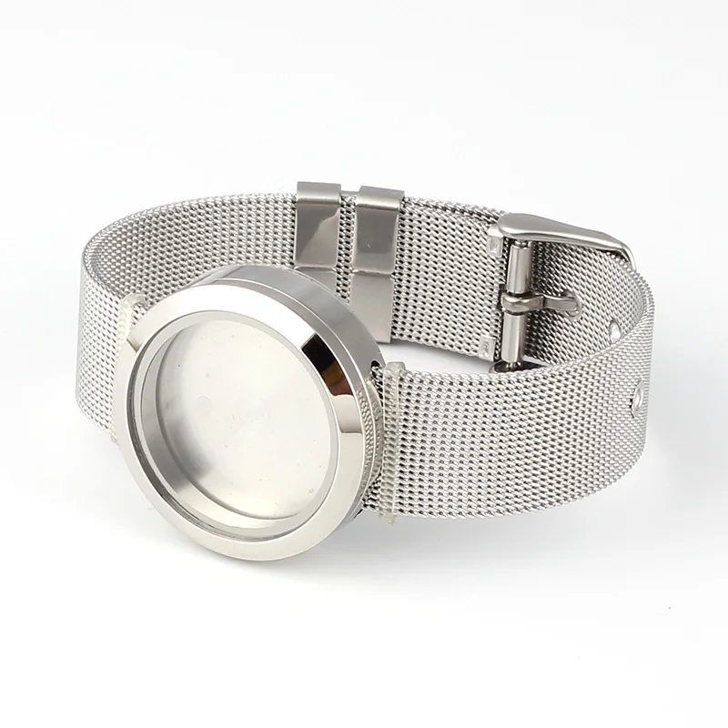 316L Stainless Steel Waterproof 25mm/30mm Screw Top Floating Locket Bracelet with Mesh Watchband