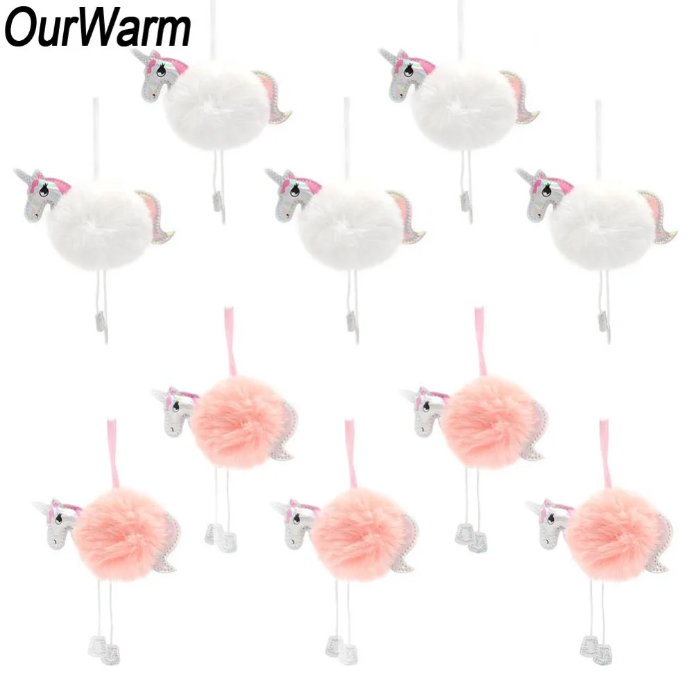 OurWarm 1Pcs White Pink Fluffy Unicorn Christmas Ornaments Fur Ball Pom Pom Horse Hanging Pendant Christmas Tree Decoration