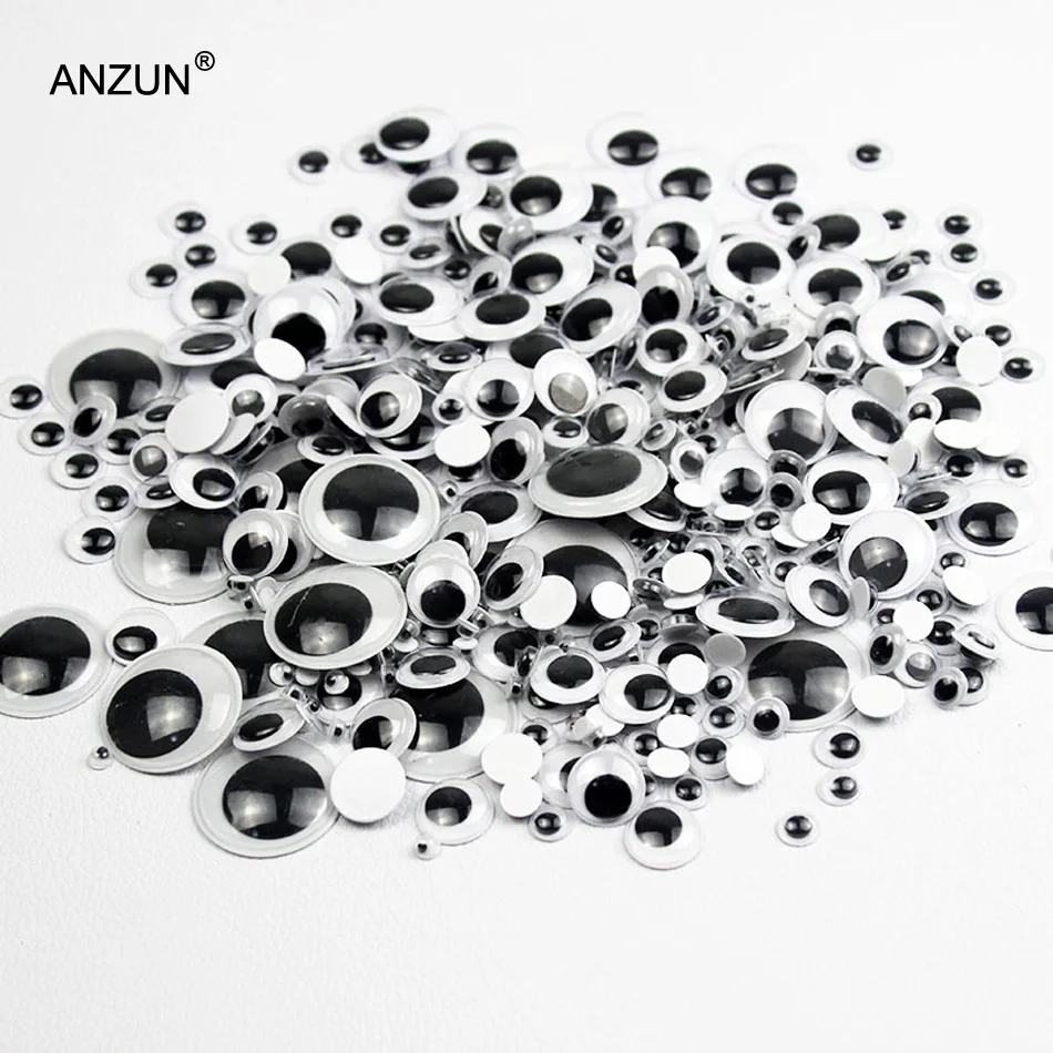 200pcs 5/8/10/12/15mm Mixed Sizes Round Moving Eyes Plastic Eyes Wiggly eyes For Doll Toy DIY Without Self-adhesive