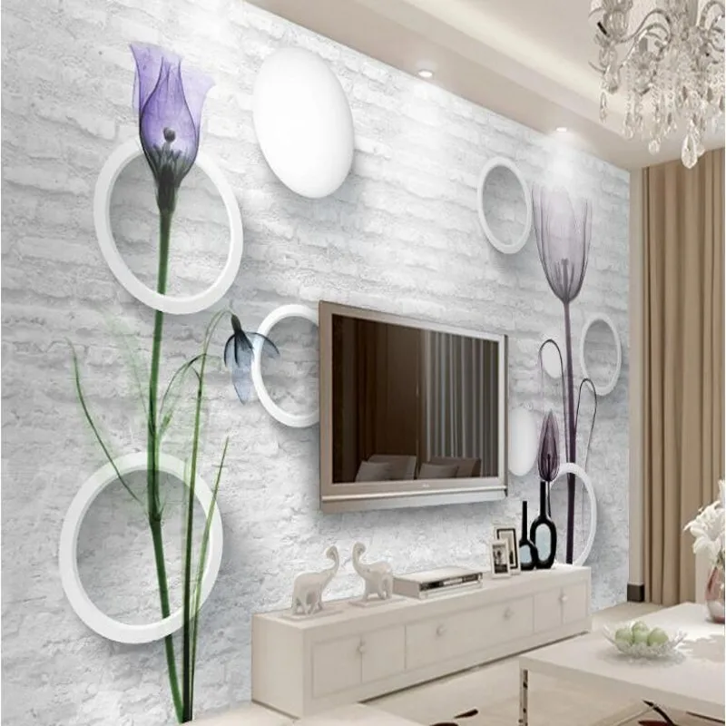 

beibehang Custom large fresco tulip 3D TV backdrop nonwovens environmental wallpaper papel de parede para quarto