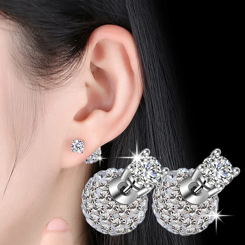 High Quality Fashion Shiny Crystal Shambhala Ball Women 925 Silver Needle Ladies Stud Earrings Jewelry Gift Wholesale