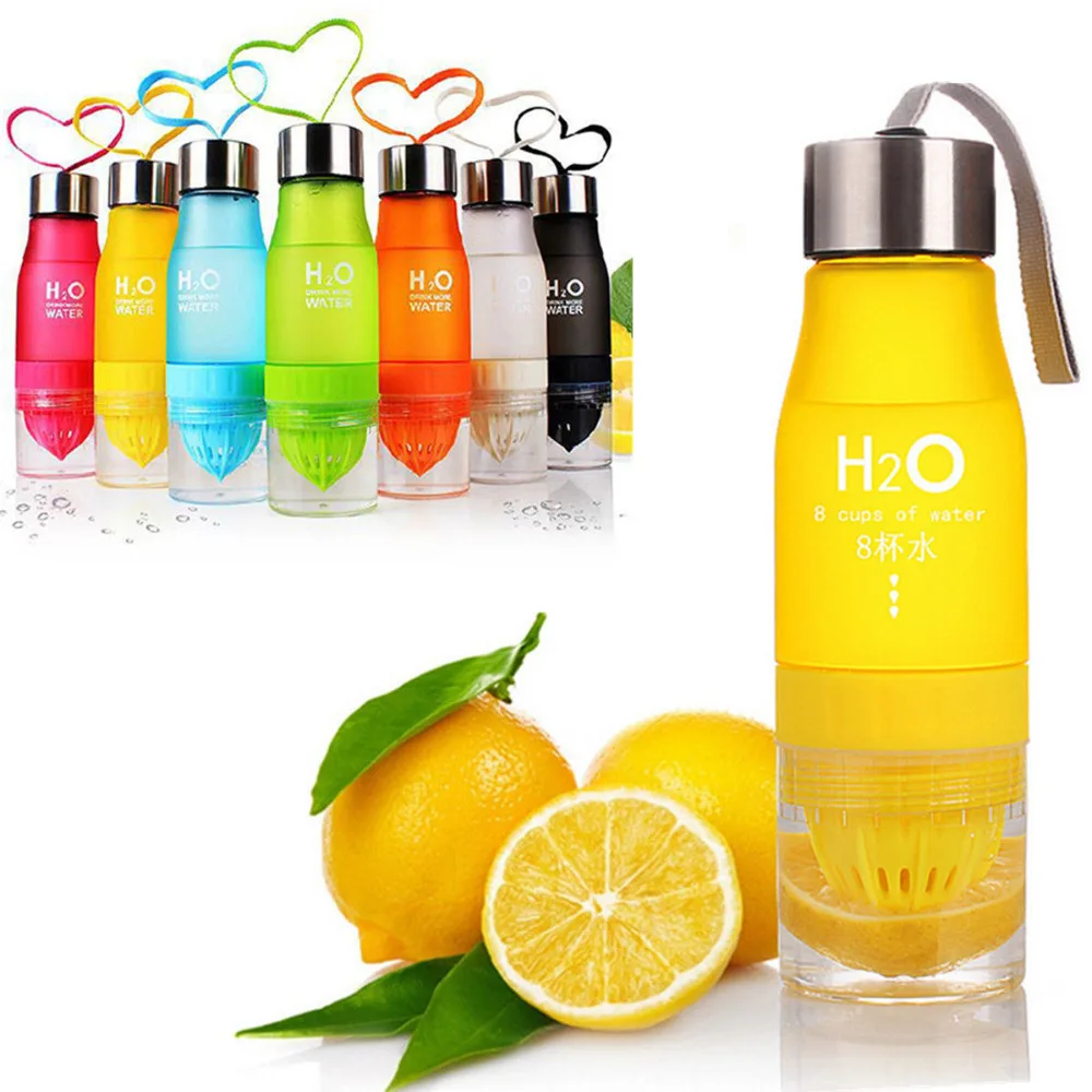 

Fruit Water Bottle With Infuser 650ml H2O Plastic BPA Free Lemon Juice Shaker Drink Bottle Of Water Fruit Infuser Fles D40