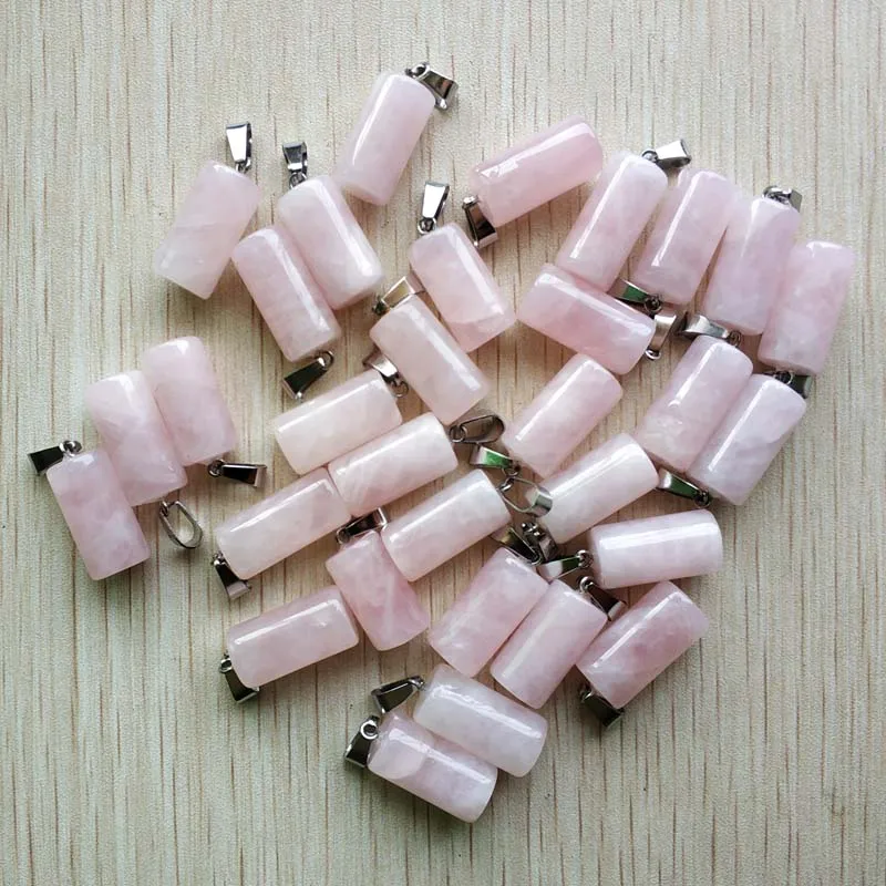 Wholesale 50pcs/lot fashion good quality natural stone pink cylinder pendants charms for jewelry making  free shipping