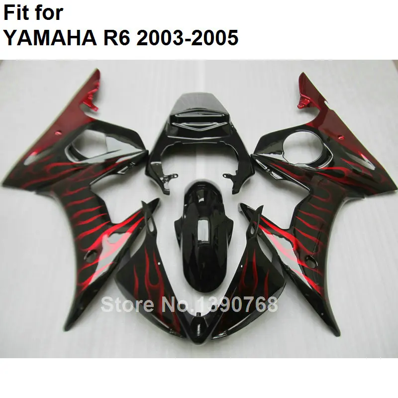 Aftermarket body parts fairings for Yamaha YZF R6 2003 2004 2005 red flames black Motorcycle fairing kit YZFR6 03 04 05 BC20