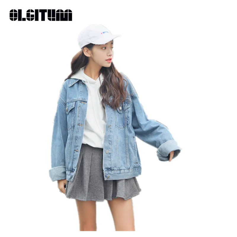 

OLGITUM 2020 New Spring Women Long Sleeve Jacket BF Denim Vintage Loose Coat Outwear Harajuku Oversize Jacket Female JK576