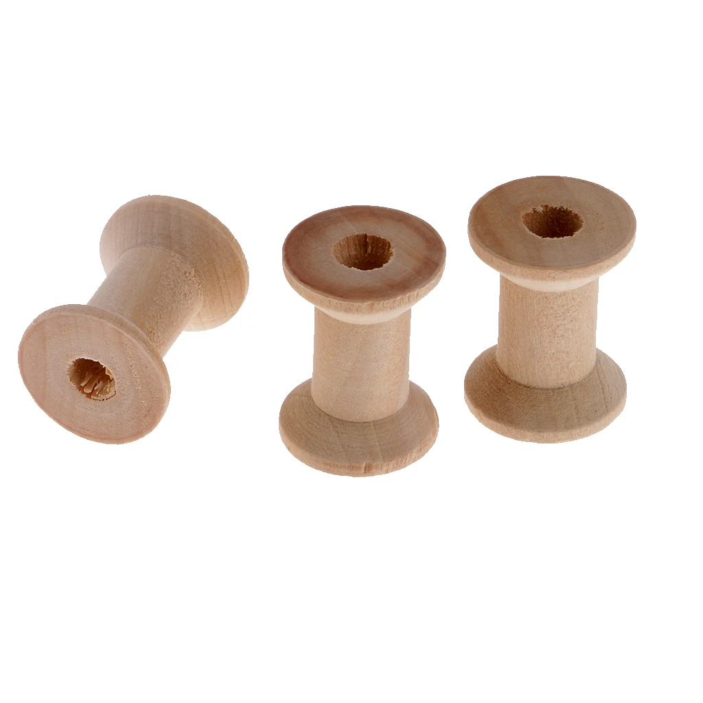 10 Pieces Wooden Empty Thread Spools Reels Bobbin For Sewing Ribbons 28x21mm