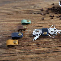 5Pcs/lot Genuine Leather Earphone Headphone Cable Winder Cord Holder For Iphone samsung xiaomi Multi-styles Organizer Wire Tidy