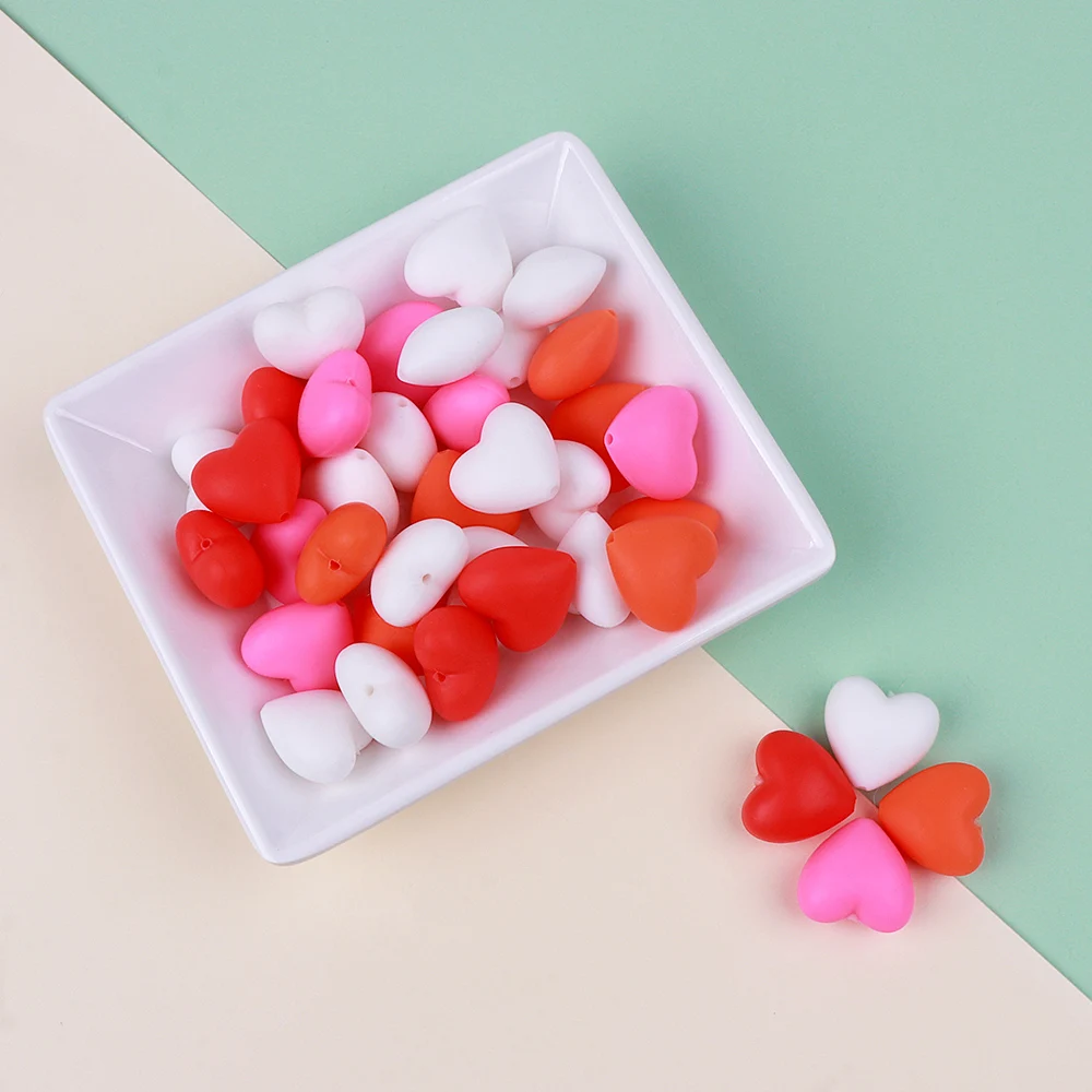 TYRY.HU 20pc Heart Silicone Beads BPA Free Kids Safe Teething Toys For DIY Jewelry Making Necklace/Bracelet