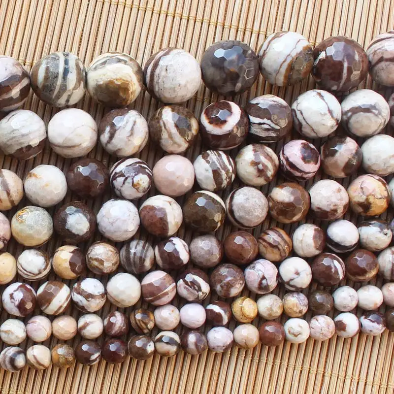 Faceted Natural Australia Zebra Stone Round Beads15