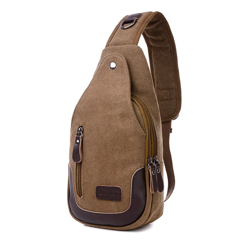 Casual Rugzakken Canvas Men Backpack Retro Vintage Male Student School Bags Man One Shoulder Backpack Chest Bags Triangle Bolsas image 2