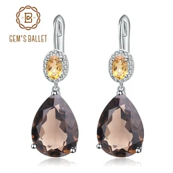 Gem's Ballet 10.44Ct Natural Smoky Quartz Yellow Citrine Earrings 925 Sterling Silver Drop Earrings For Women Fine Jewelry