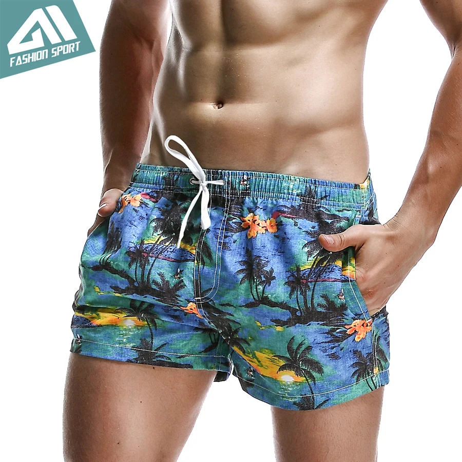 New Breathable Men's Shorts Summer Sport Elastic Waist Men's Board Shorts Leisure Pattern Print Surf Beach Workout Short PF070