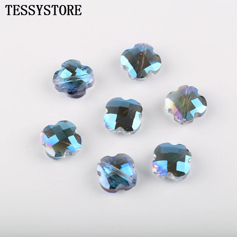 20pcs 10mm Four-leaf Clover Shape Color Faceted Crystal Beads Loose Spacer Glass Beads For Jewelry Making Bracelet Accessories