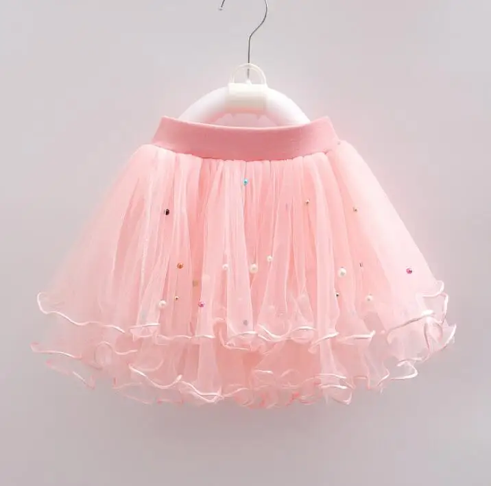 New Summer girls Short Skirt Screen Lace chiffon  Hand-nailed Pearl  Children's Skirt Puffy Bottom Fashion Party kids clothes