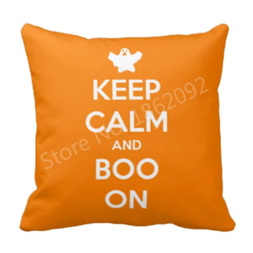 Funny Halloween Decorative Cushions Cover Keep Clam and Boo On Throw Pillow Case Halloween Gifts Orange Halloween Decor Two Side