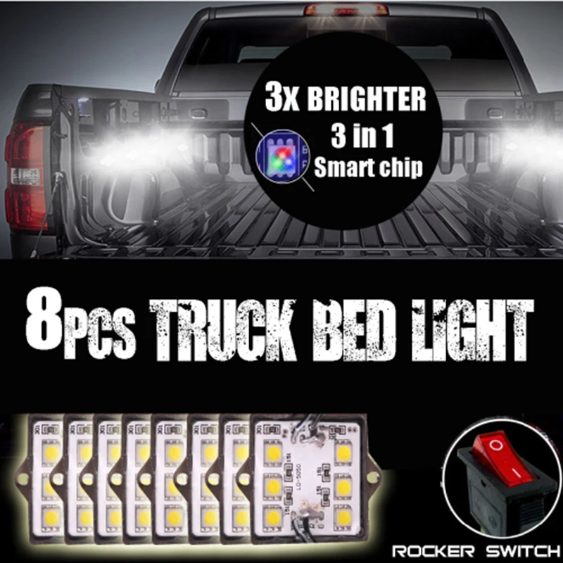 8PCS led flashlight White LED Universal Truck Bed/Rear Box Lighting Light Pickup 48LED for nissan NP300 All pickup truck type