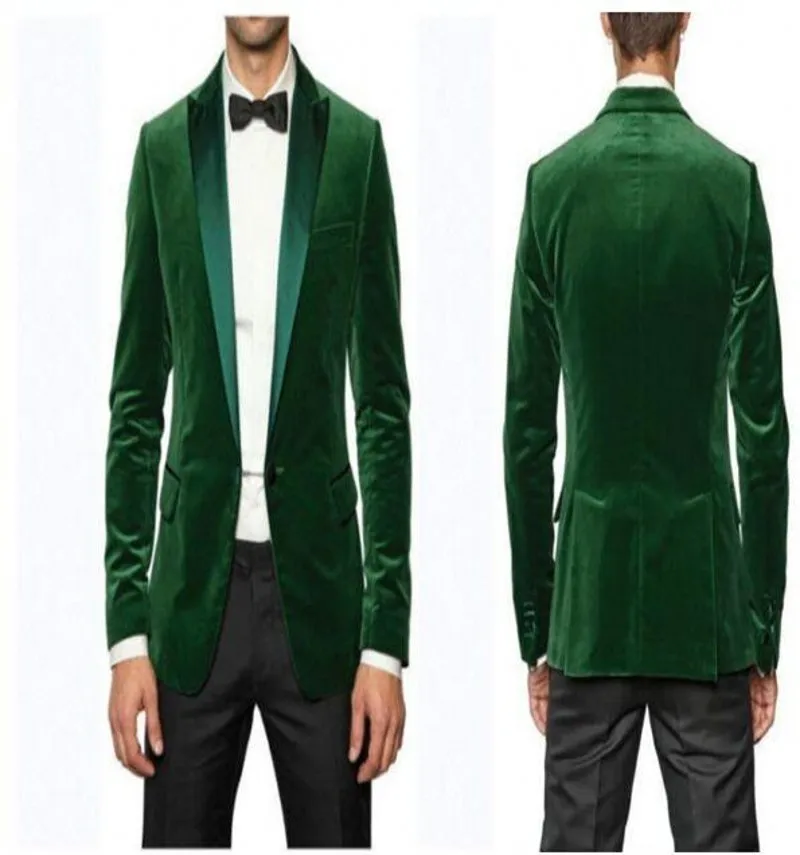 

Velvet Jacket Groomsmenn Peak Satin Lapel Groom Tuxedos Green Mens Suits Wedding Best Man (Jacket+Pants+Tie+Hankerchief) B780