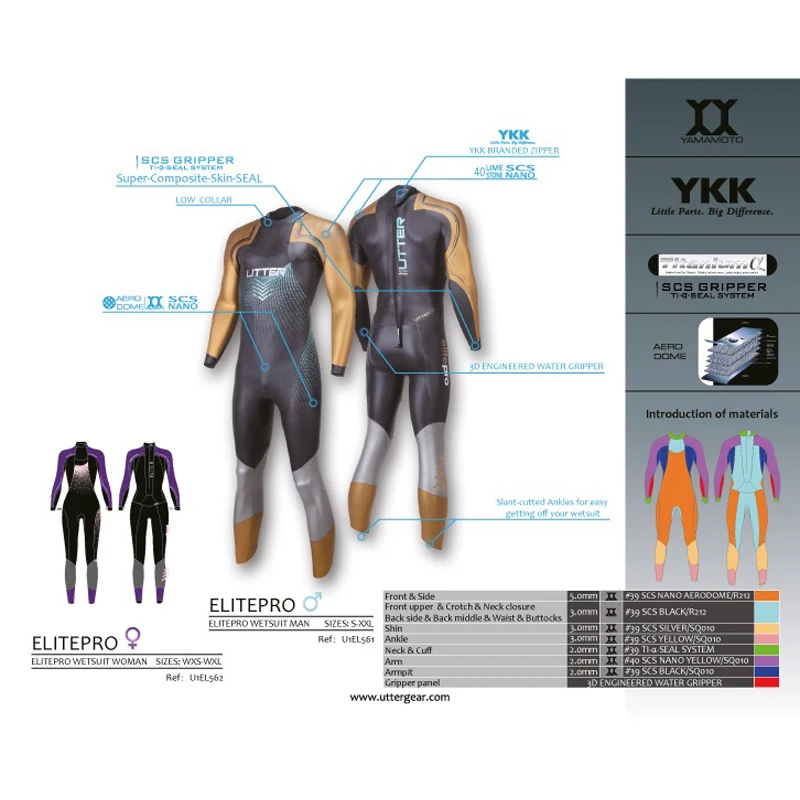 UTTER Elitepro traje de triatlón SCS dorado para hombre, traje de baño de neopreno Yamamoto, traje de baño de manga larga para surf, traje de baño para natación