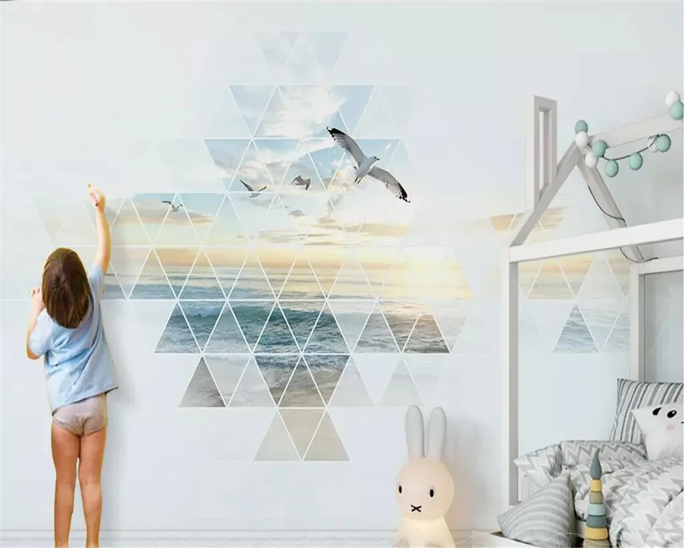 

beibehang Custom wallpaper 3d photo mural Nordic minimalistic geometric abstract sea beach background wall papers home decor 3d