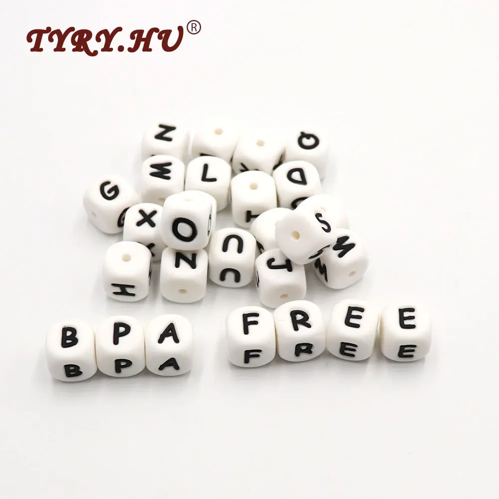 TYRY.HU 200Pcs 12mm Silicone Letter Beads Food Grade Teething Nursing Loose Silicone Beads Chewing Pacifier Chain Teether Bead