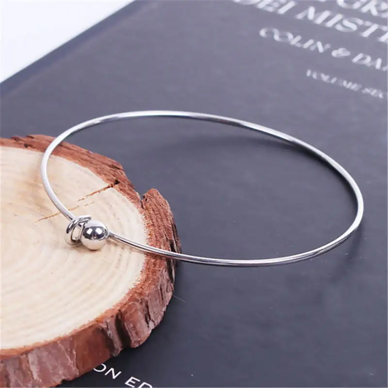 Fashion Stainless Steel Expandable Bangles Bracelets Single Bar  With Removable Ball End Cap Trendy Jewelry 21cm Long 1 PC