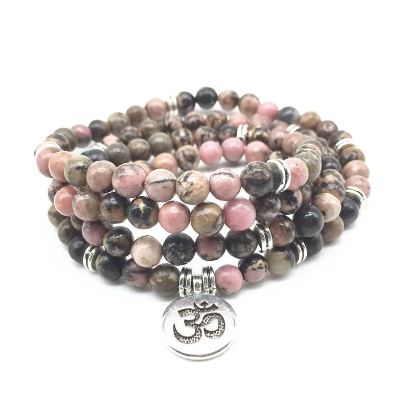 

Beadztalk 75cm long Natural Rhodonite 6mm Stones Beads Mala Women Bracelet Yoga Bangle Necklace Hot sale Jewelry Girl Gift