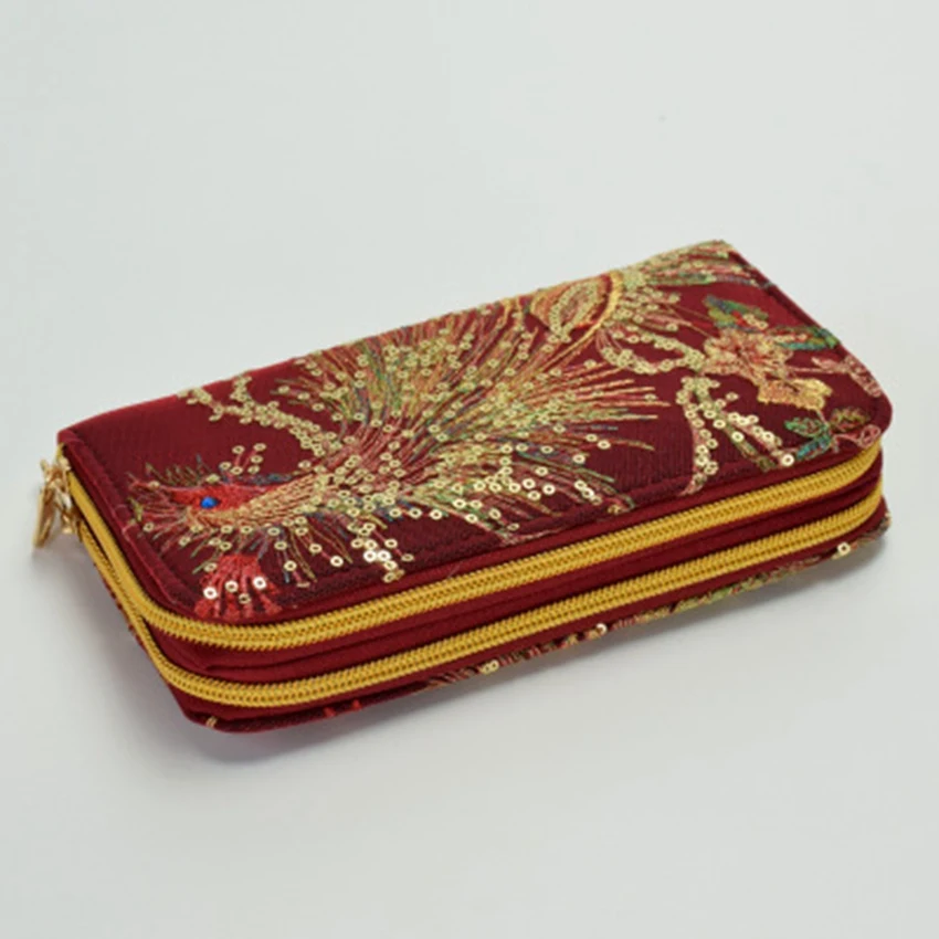 

Chinese national wind double-sided embroidery wallet high-end features peacock embroidery hand-made change mobile phone bag