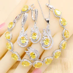 Yellow Zircon Jewelry Sets for Women Bracelet Earrings Necklace Pendant Ring Wedding Birthday Gift