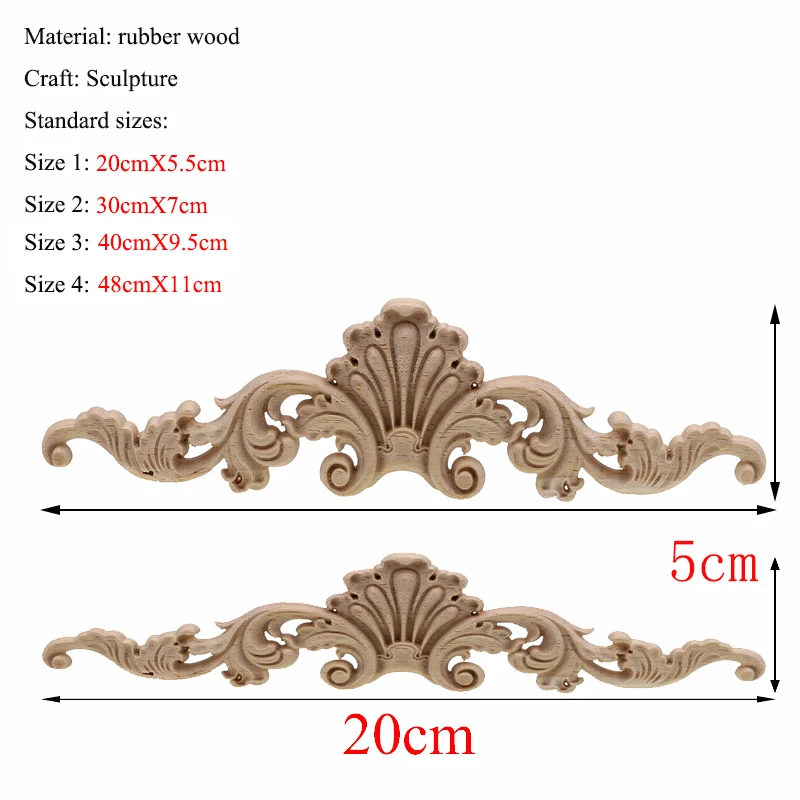 Rectangle Carving Natural Wood Appliques For Furniture Cabinet Unpainted Wooden Mouldings Decal Vintage Decoration Accessories