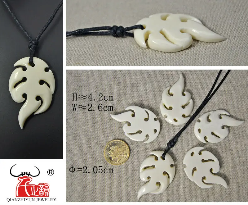 3PCS Handmade Carved Yak Bone Sea Wave Pendant New Zealand Maori Style Bone white Beads DIY Jewelry Accessory 42mmX26mm