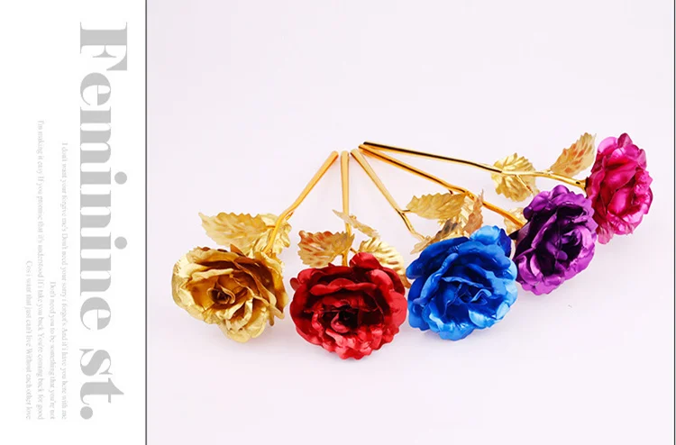 YO CHO Artificial Flowers 24k Gold Rose with Box New Year Valentine\x27s Day Gift/Present Foil Flowers Home Decor Fake Roses