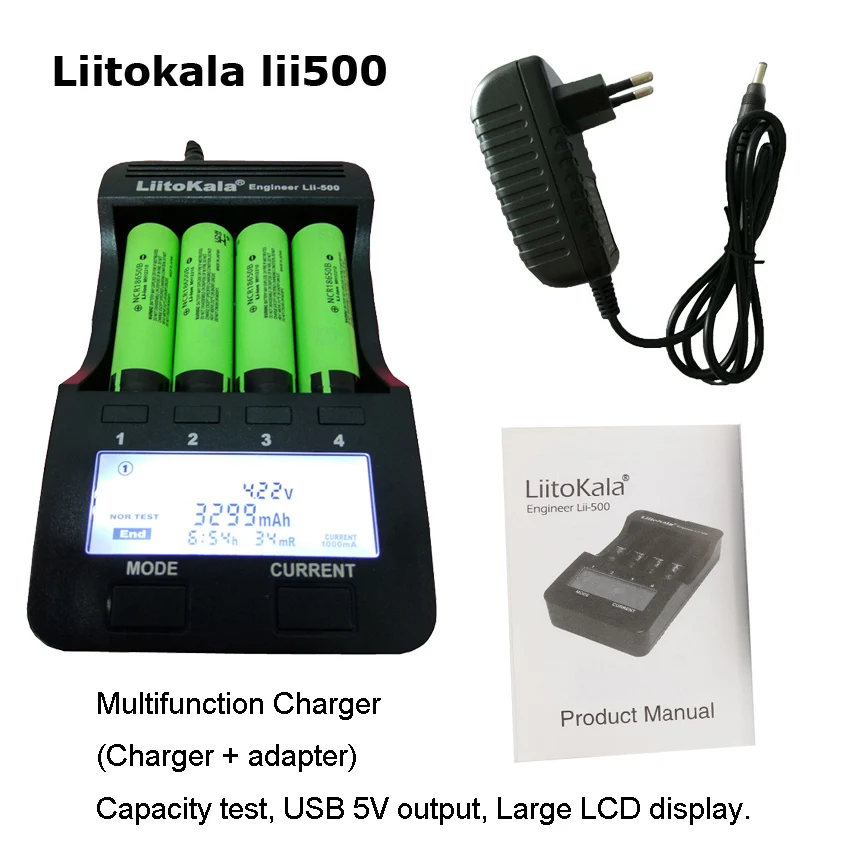 LiitoKala Lii-500 Multifunction 3.7V 18650 18350 1.2V AA AAA Battery Capacity Test, USB 5V Output, Large LCD Display