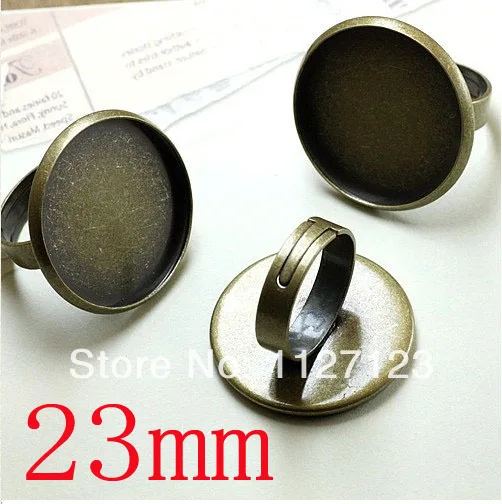 

free shipping!!!!!100Pcs 23mm antique brass plated bezel ring blanks with a cutout band, lead, Adjustable backs.