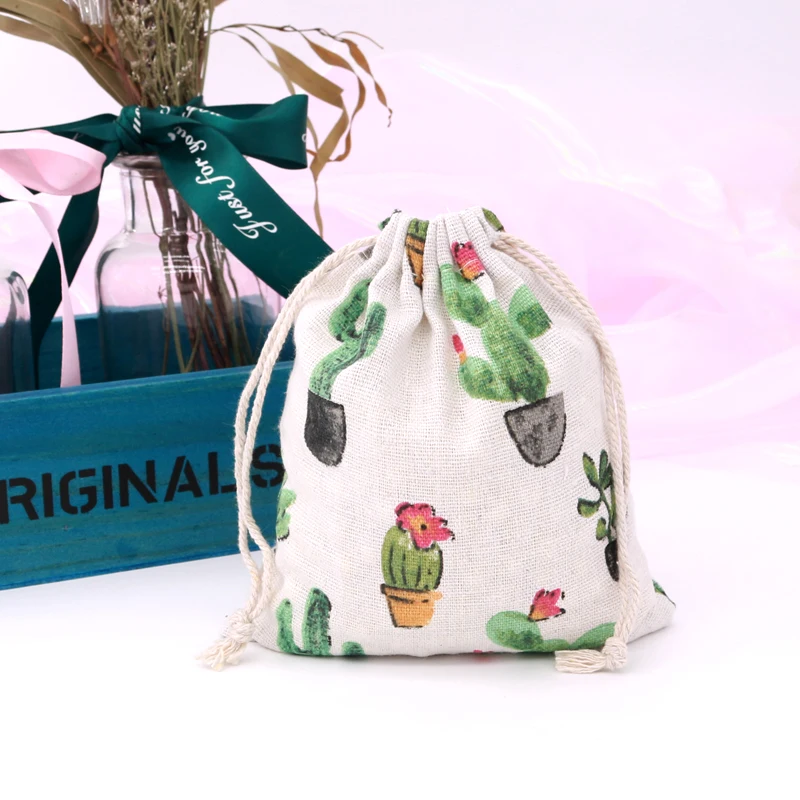 14*16cm Printed cotton bags Travel receipt accessories  jewelry packaging  Canvas Drawstring  Gift Fresh cotton bundle bags 2pcs