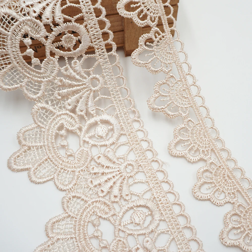 2 Yards Lace Ribbon Trim Applique for Costumes Dresses Trimmings Edge Apricot 8 CM Lace Fabric Embroidery Strip Sewing on Cusack