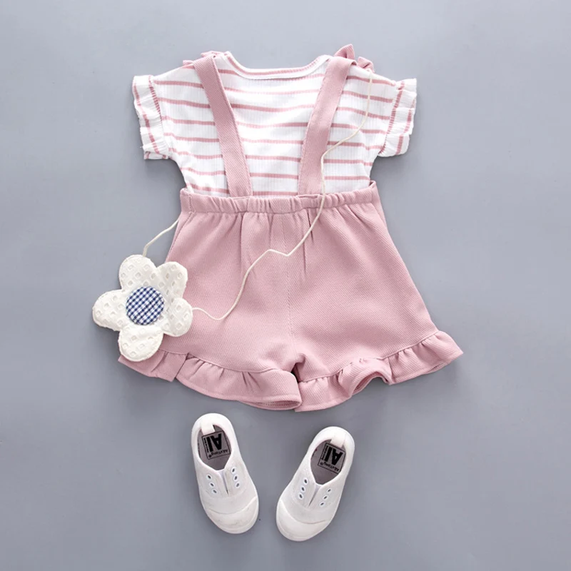 Infant Baby Girl Baby Summer Clothing Striped Top Strap Shorts Set for Newborn Baby Girls Clothes 1st Birthday Outfits Cool Sets