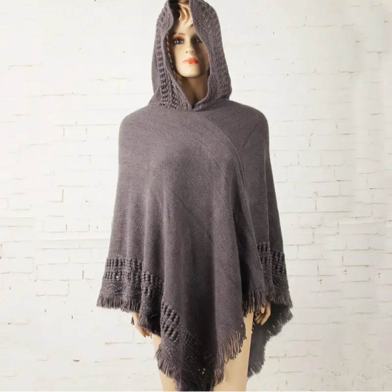 WJ Women Knit Batwing Top Poncho With Hood Cape Cardigan Coat Sweater Outwear S9